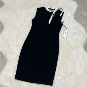 Calvin Klein Black Dress with White Bow Accent